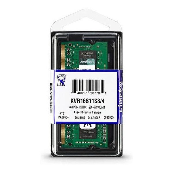 Memória RAM Kingston DDR3 4GB 1600MHz - KVR16S11S8/4 para Notebook
