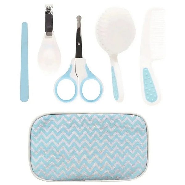 Conjunto de Cuidados Pessoais Buba 7285 - Escova, Pente, Tesoura e Lixa Azul