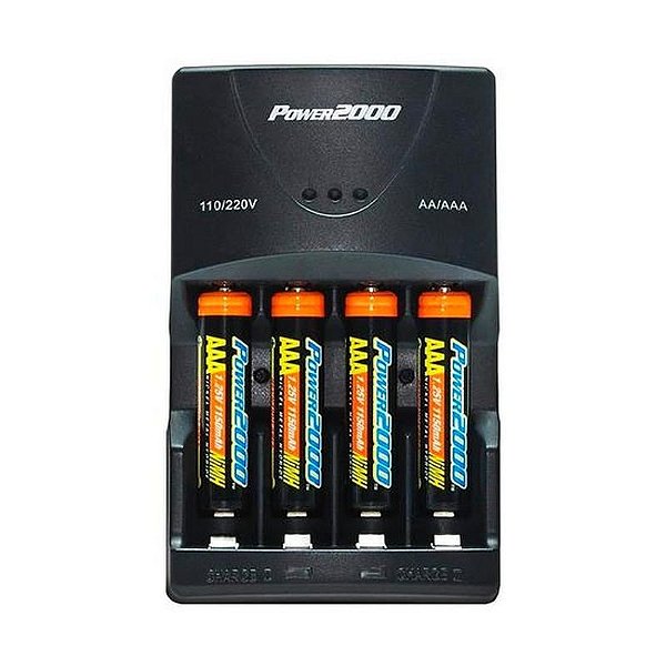 Conjunto De Pilhas Recarregáveis Power2000 Xp-350 Com Carregador - 4 Aaa