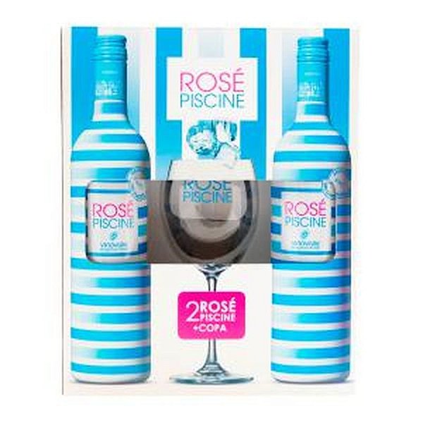 Kit Vinho Rosé Francês Piscine 2 Garrafas de 750ML com Copo Elegante