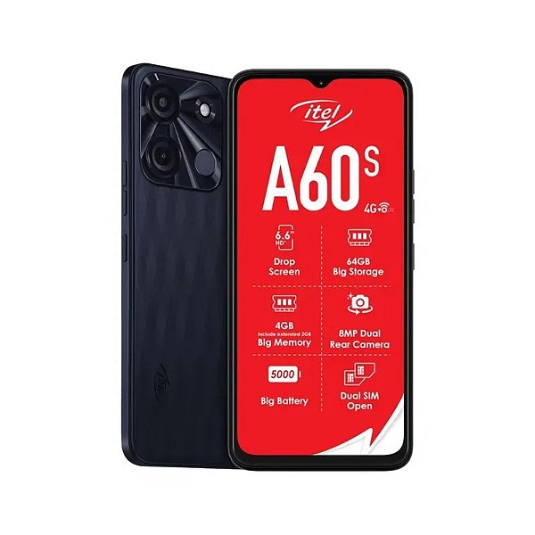 Smartphone Itel A60s Dual SIM LTE 6.6" 2GB RAM Expansível 64GB Shadow Black