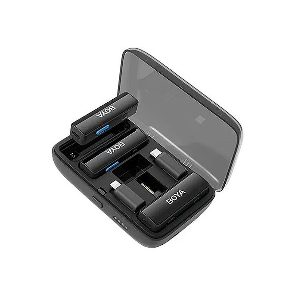 Microfone Sem Fio Boya Boyalink para Smartphone com Lightning, USB-C e Jack 3.5 mm - Preto