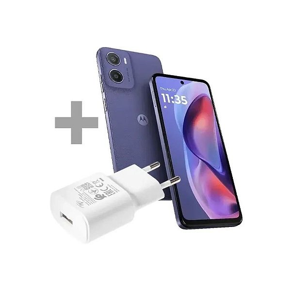 Celular Motorola Moto E15 XT2523-6 Dual SIM 64GB/2GB RAM, 6.67", 32MP+8MP - Fresh Lavender (CX Slim) + Adaptador de Energía Itel