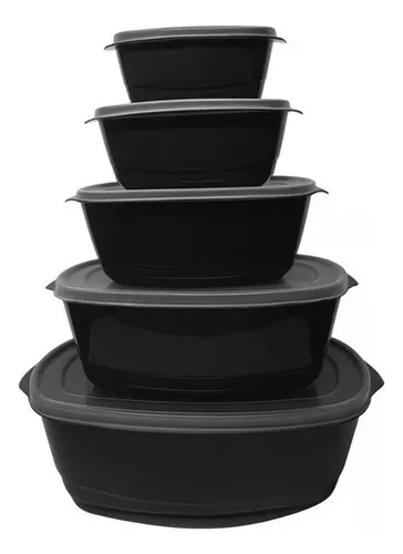 JOGO DE POTES RETANGULAR 5 PEÇAS ECO PRETO