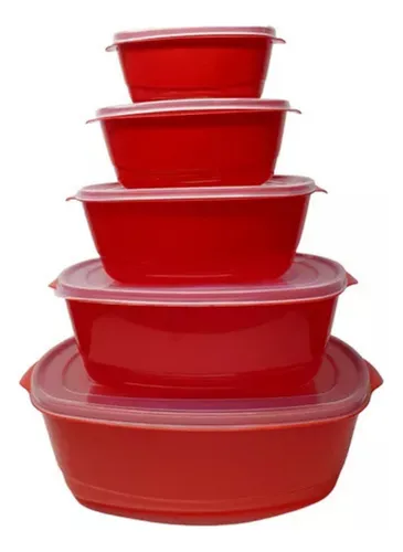 JOGO DE POTES RETANGULAR 5 PEÇAS ECO VERMELHO