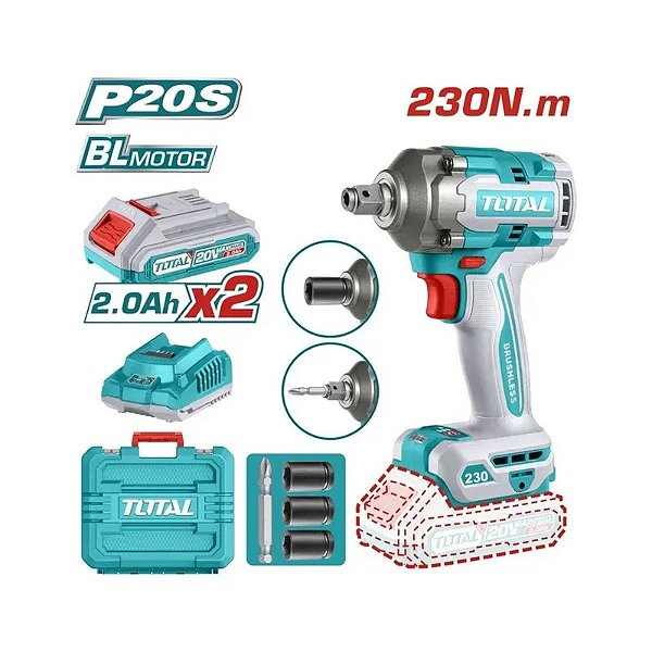 Chave de impacto Total TIWLI20236 20V 230Nm (x2 Baterias)