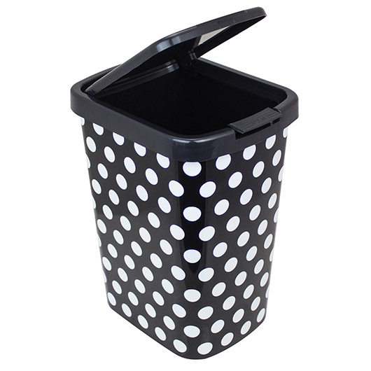 Lixeira Prática 9 Litros Preta Com Bolinhas Click Label