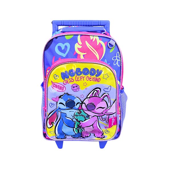 Mochila de Rodinhas Infantil Stitch e Angel Pequena 9 Litros