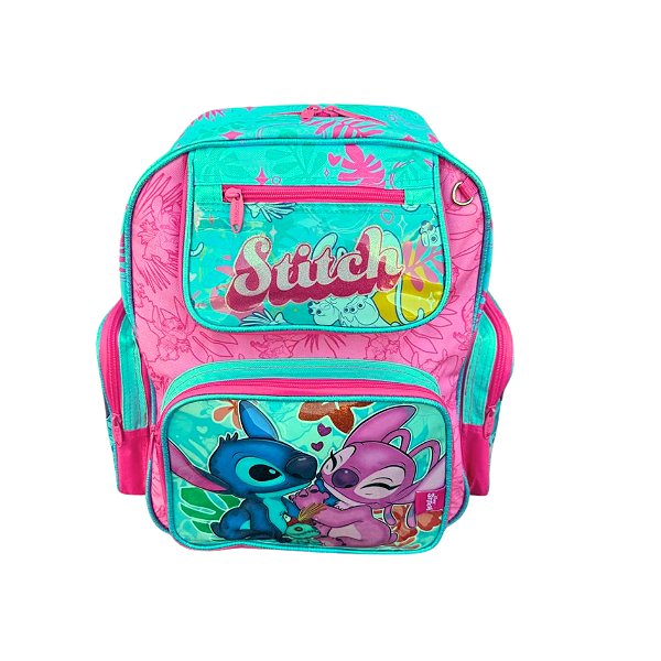 Mochila de Costas Infantil Stitch e Angel Reforçada Rosa