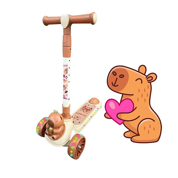 Patinete Infantil Capivara Dobrável 3 Rodas com LED e Música