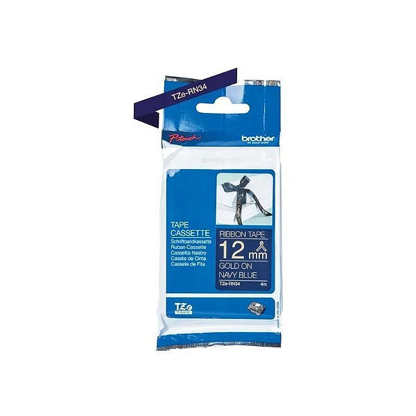Fita para Etiquetas Brother TZERN34 de 12 MM - Dourada/Azul Marinho