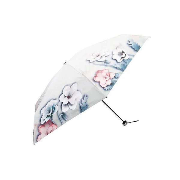 Sombrinha Guarda-Chuva Floral Bege 18CM Fechado 90CM Circunferência