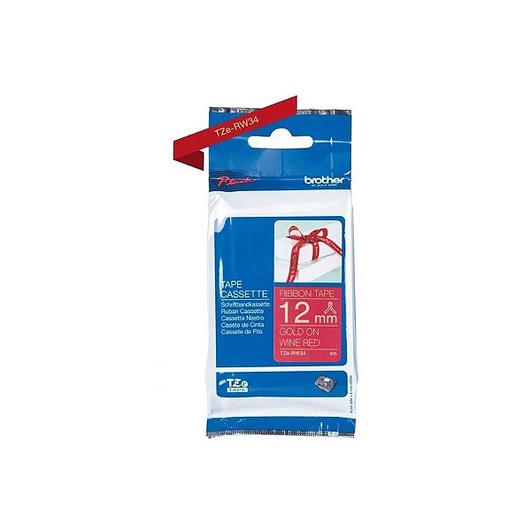 Fita para Etiquetas Brother TZERW34 de 12 MM - Dourada/Vermelha