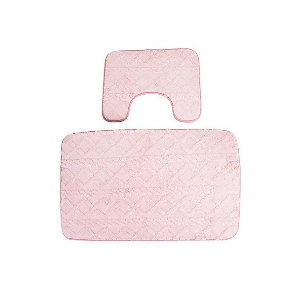 Jogo de Tapete Felpudo para Banheiro 2 Peças - Rosa