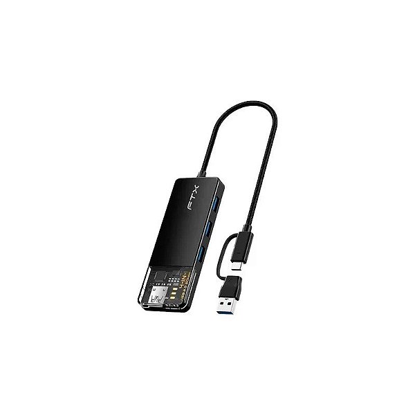 Hub FTX CT-HUBT3-PB - USB/USB-C - 4XUSB/USB-C - Preto