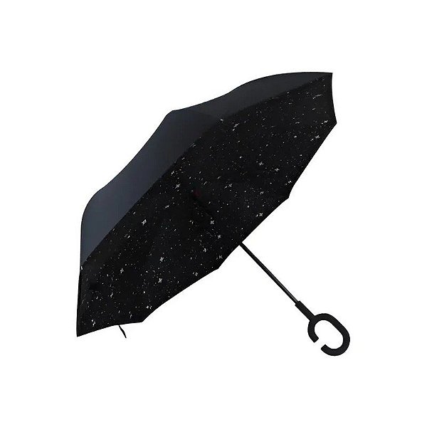 Guarda-chuva Invertido Dupla Camada Flores Cabo C Preto/Preto