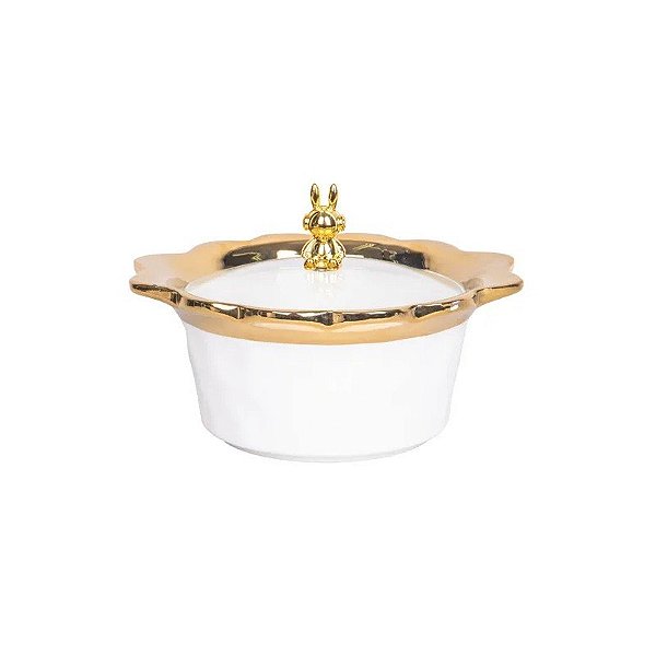 Sopeira de Porcelana Branco/Dourado com Tampa 1LT