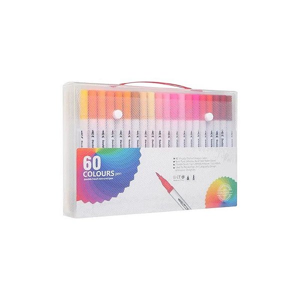 Pincel Duplo Pontas 60 Cores