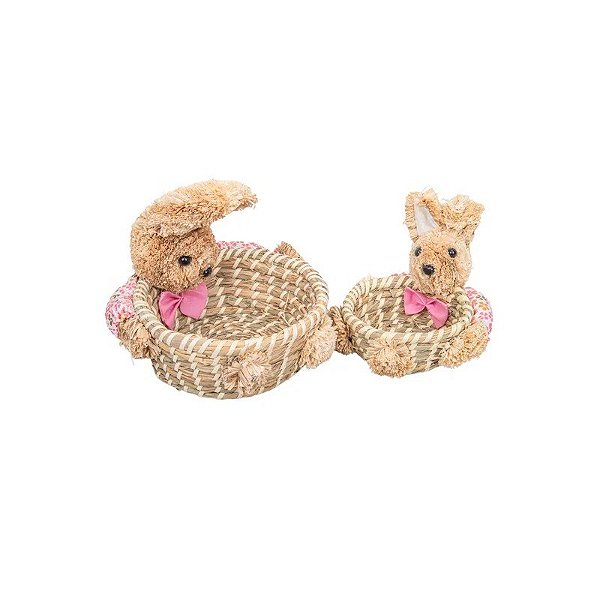 Kit 2 Cestas de Páscoa com Coelhinho - Laço Rosa