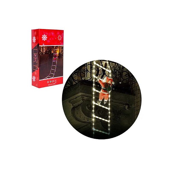 Papai Noel Decorativo de Natal Pendurado com Luzes LED 1,6M Bivolt Branco