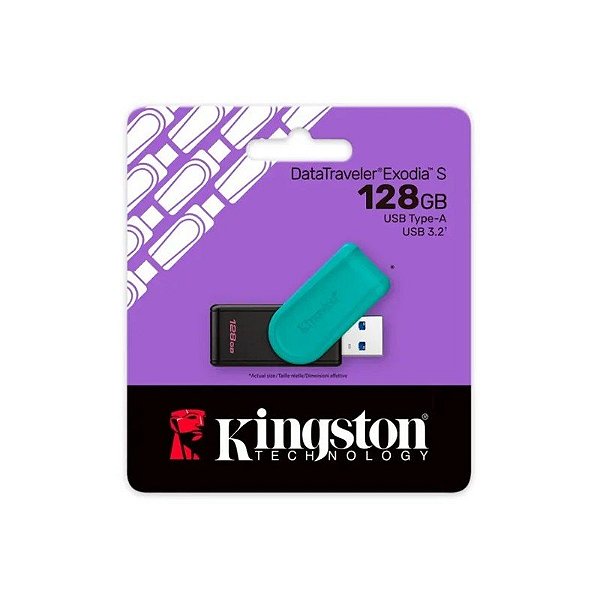 Pendrive Kingston Datatraveler Exodia s 128GB USB 3.2 - Preto/Turquesa DTXS/128GB