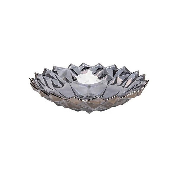 Fruteira Decorativa de Vidro Cinza 32X8,5CM