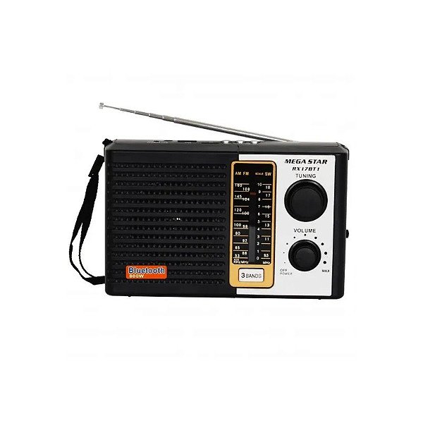 Rádio Portátil Megastar RX17BT1 800 Watts P.M.P.O com Bluetooth Bivolt - Preto/Prata