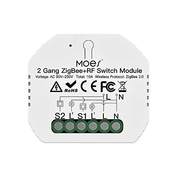Interruptor Inteligente Moes MS-104BZR 2GANG/Zigbee/Bivolt - Branco
