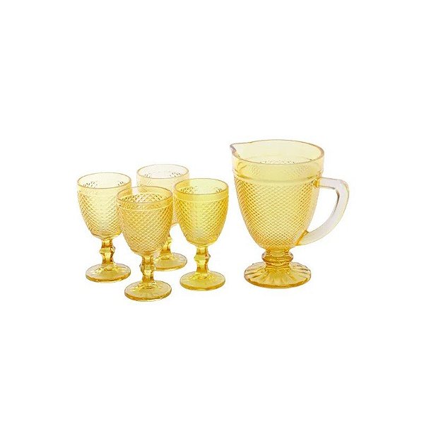 Jogo de 1 Jarra Com 4 Copas Amarelo