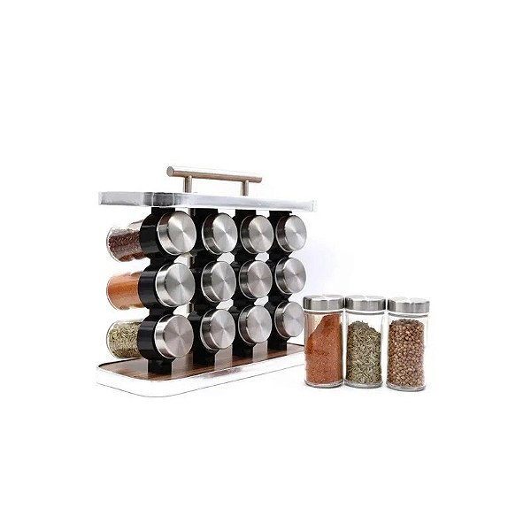 Jogo de Porta Temperos Inox/Vidro 11095 - 12 Peças