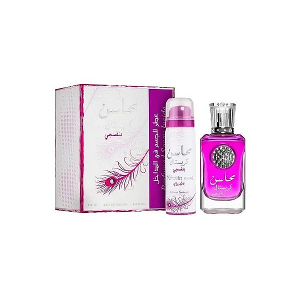 Kit Perfume Lattafa Mahasin Crystal Violet Eau de Parfum Feminino 100ML + Desodorante