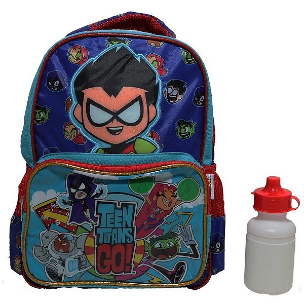 Mochila Teen Titans Go! + Garrafa 061-220108 Azul/Vermelho