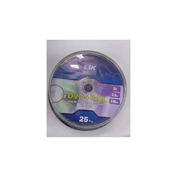 Tubo de DVD LSK Media DVD+R DL 8X 8.5GB 25 Peças Dupla Camada