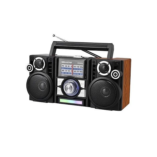 Rádio Portátil Megastar SD/USB/Bluetooth - Preto/Marrom
