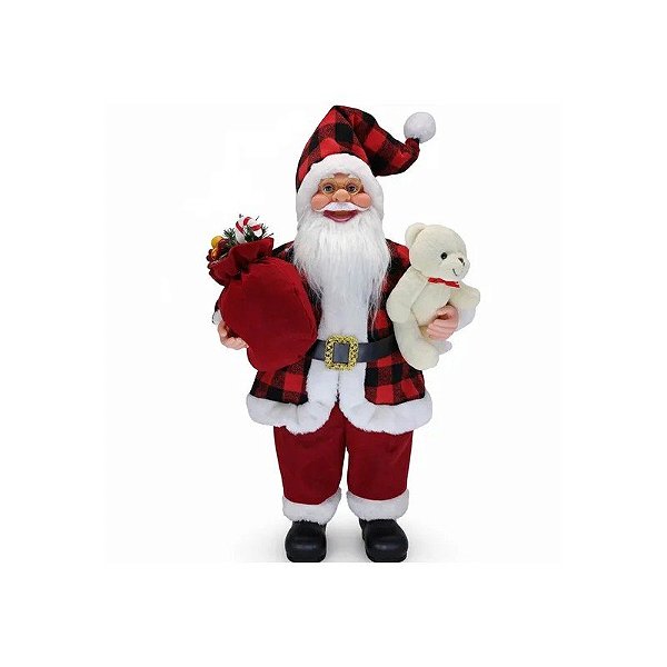 Enfeite de Natal Papai Noel 6242-32219 com Presentes 46CM Xadrez
