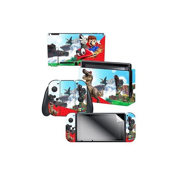 Adesivo para Nintendo Switch Mario Odyssey Cascade Kingdom 022354 com 3 Adesivos