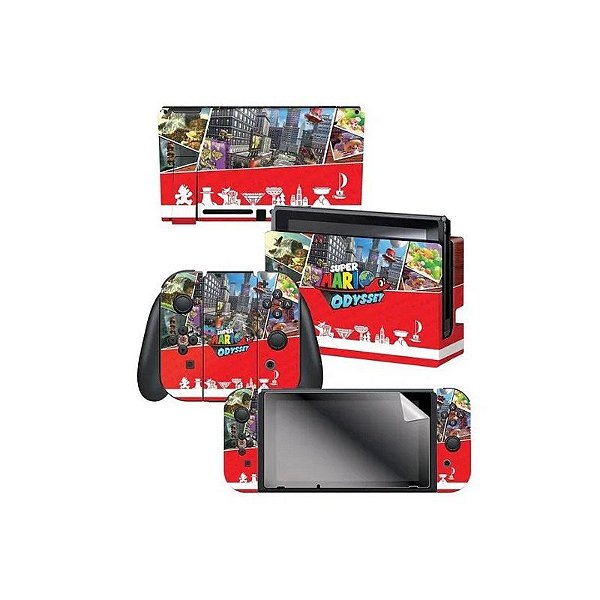 Adesivo para Nintendo Switch Mario Odyssey Key Art Kingdoms 023344 com 3 Adesivos