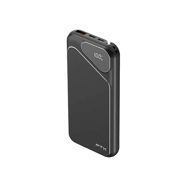 Carregador Portátil FTX PB-10LCD-BK - 10000mAh - Micro USB/USB-C/Lightning - Preto