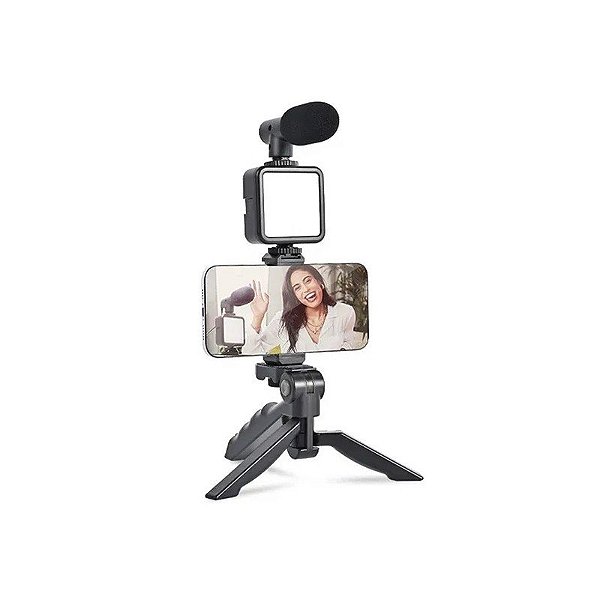 Bastão de Selfie AY-49 com Luz LED Bluetooth - Preto
