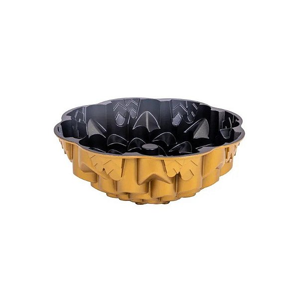 Forma de Bolo Bundt com Relevo Floral, Antiaderente, 24CM X 8CM, Dourada