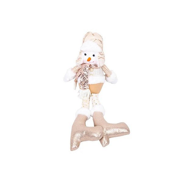 Boneco de Neve Sentado 30CM Natal Branco e Dourado