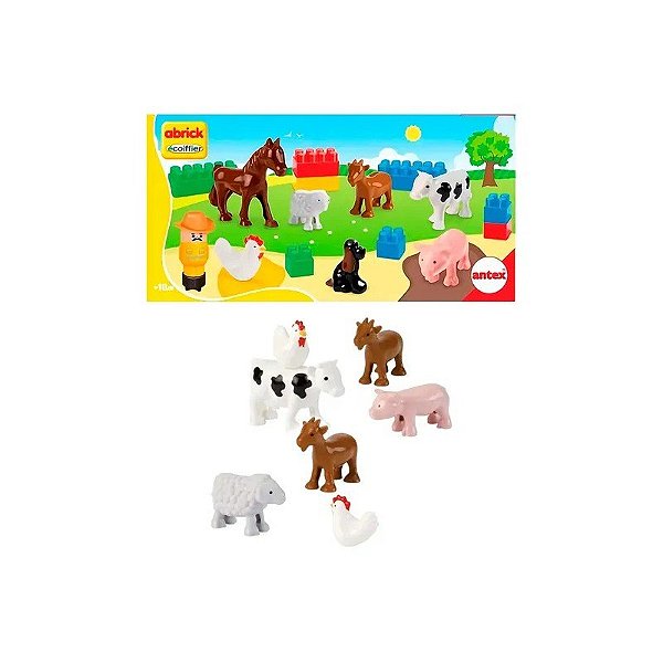 Antex Brinquedos de Animais da Fazenda com Jogo de Blocos