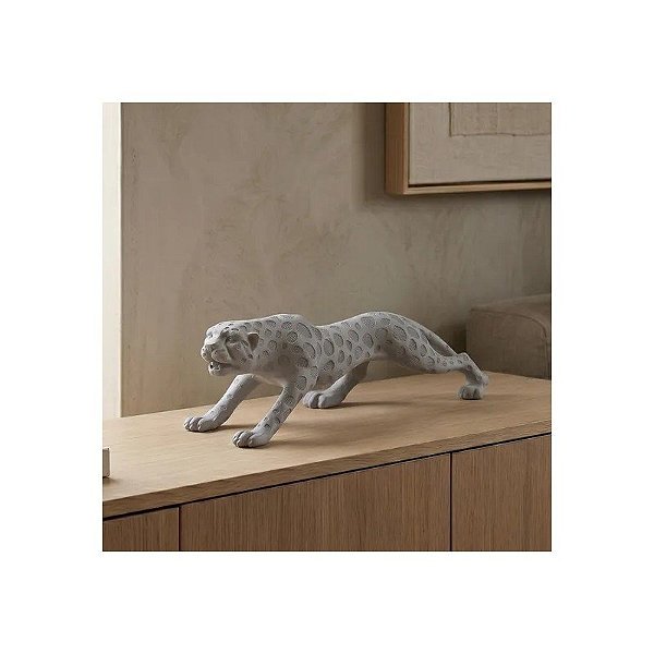 Escultura Decorativa de Pantera 30 cm Cinza