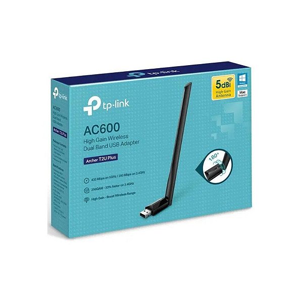 Adaptador Wi-fi TP-Link Archer T2U Plus AC600 Banda Dupla USB