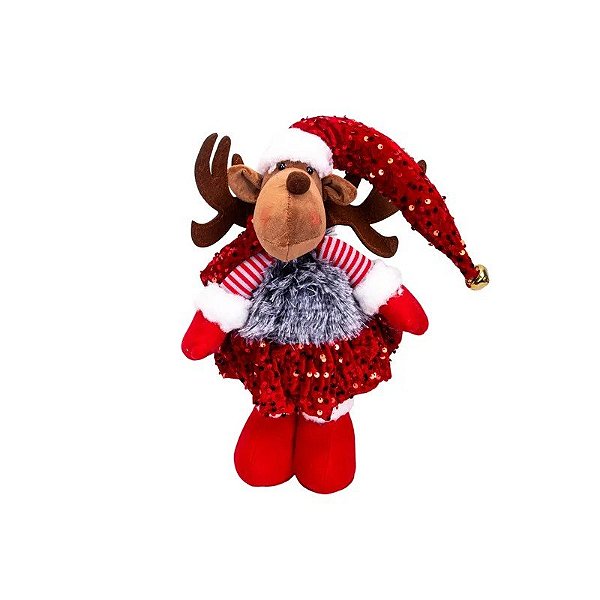 Boneco de Natal de Rena com Lantejoulas 38 CM