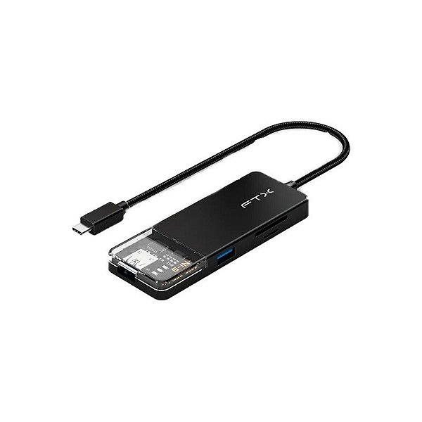 Hub FTX-HUBT4-PB 6 Em 1 USB-C/HDMI/USB-A/SD - Preto