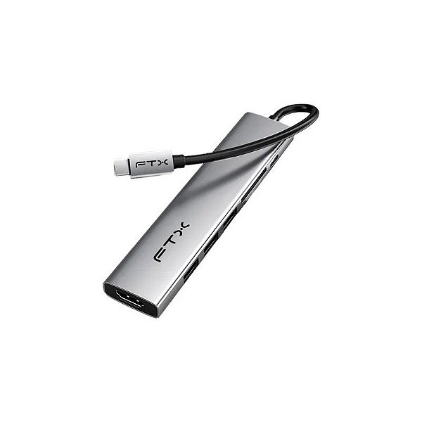 Hub USB-C FTX CT-HBP2-AG7 - HDMI/3XUSB/SD/USB-C - Cinza