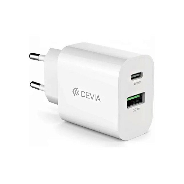 Carregador Devia RLC-389 20W Fonte com 2 Portas USB/USB-C - Branco
