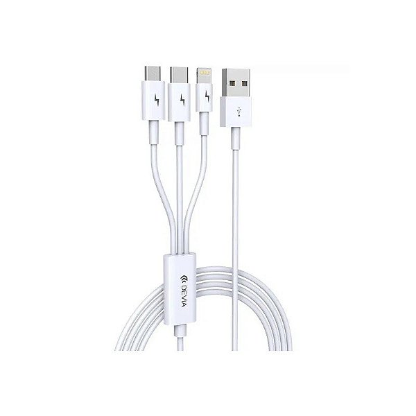Cabo Devia EC141 3 Em 1 USB-A Para Lightning / USB-C / Micro-USB 1,2 Metros - Branco