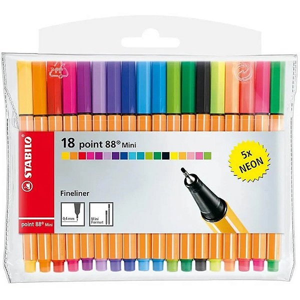 Caneta de Linha Fina Stabilo 18 Point 88 Mini - (18 Cores)